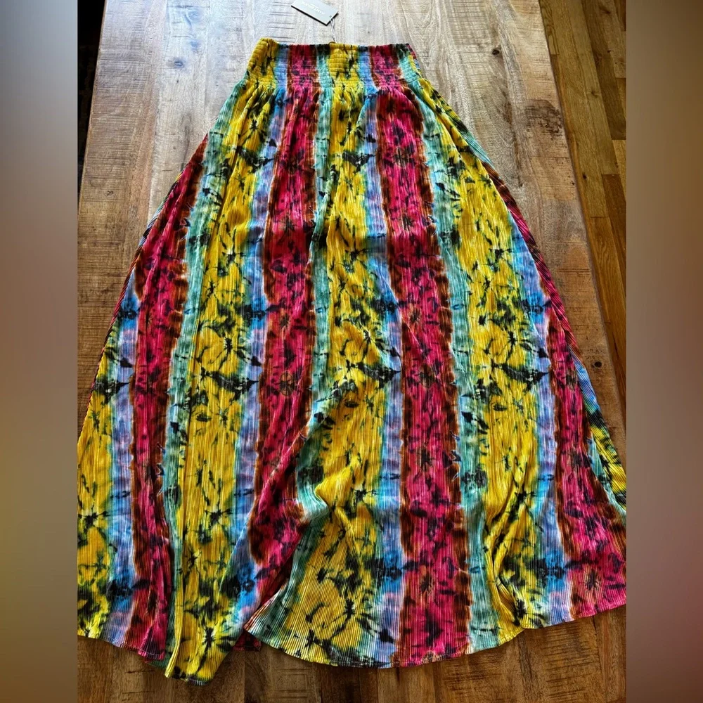 Ramy Brook micro pleated tie dye shirt blouse top pink yellow Bloomingdale’s NWT
